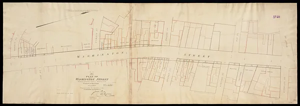 Plan of Washington Street showing proposed lines of widening from Warren to Kneeland