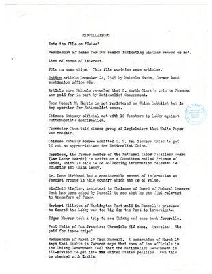 Miscellaneous Notes re China Lobby
