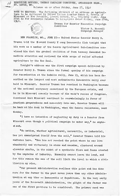 Truman for Senate Campaign Press Release
