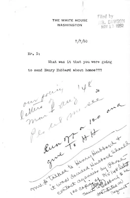 Memorandum from Stephen J. Spingarn to Donald S. Dawson with Note