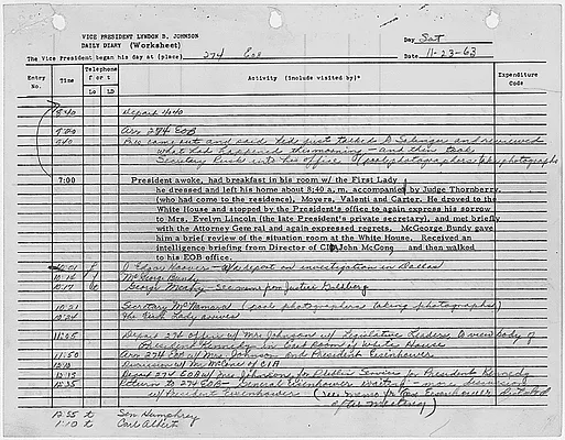 President's Daily Diary Entry Entry, November 23, 1963