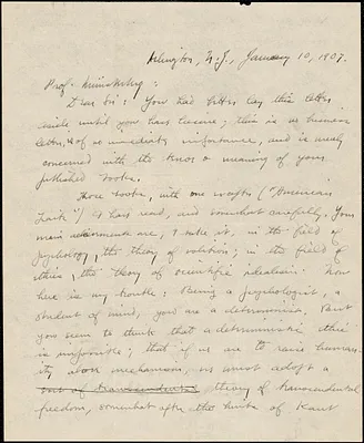 Durant, Will, 1885-1981 autograph letter signed to Hugo Münsterberg, Arlington, N.J., 10 January 1907