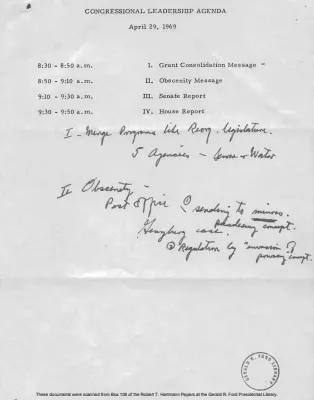 White House - Congressional Leadership Meeting, 4/29/69 (includes minutes and Ford notes)
