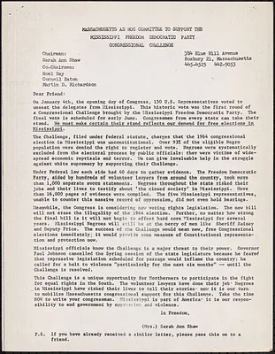 “Massachusetts Ad Hoc Committee to Support the Mississippi Freedom Democratic Party Congressional Challenge”