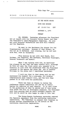 Press Secretary Briefings, 10/4/74