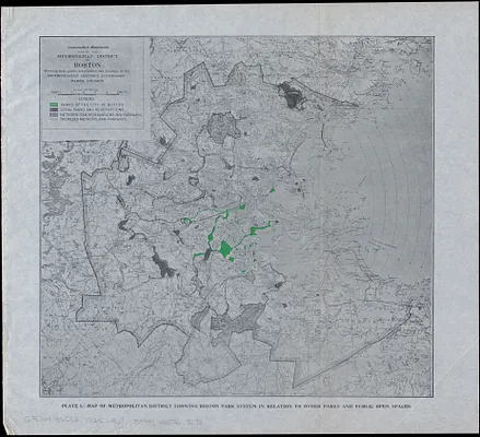 Map of the Metropolitan District of Boston showing local public reservations and holdings of the Metropolitan District Commission Parks Division