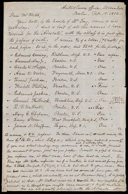 Letter from Samuel May, Boston, to Richard Davis Webb, Feb. 18, 1853