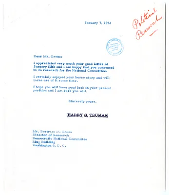 Correspondence Between Bertram Gross and President Harry S. Truman