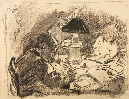 Study for the lithograph "Around the Lamp"