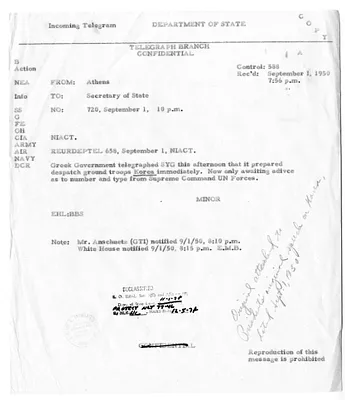 Telegram from Minor to Secretary of State Dean Acheson