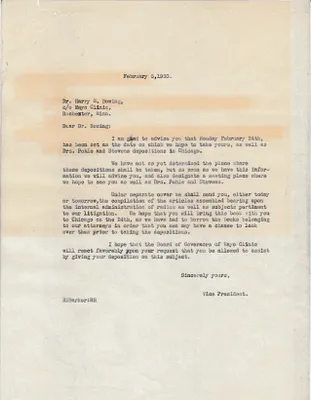 Letters Sent to Harry H. Bowing [H.H. Bowing], February 5, 1930