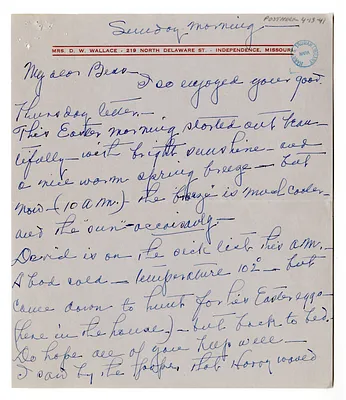 Letter from Madge Gates Wallace to Bess W. Truman