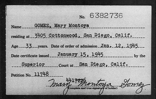 Gomez, Mary Montoya - 1945