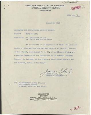 Memorandum from James S. Lay, Jr. to the National Security Council with Attachments