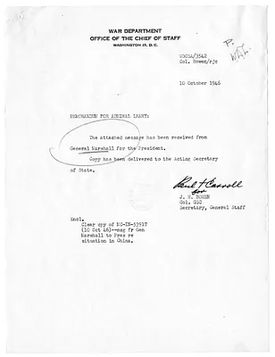 Letter from General George C. Marshall to President Harry S. Truman, with Related Note