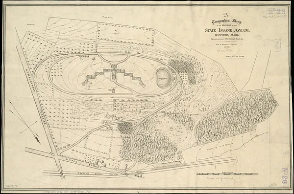 Topographical sketch of the grounds of the State Insane Asylum, Danvers, Mass