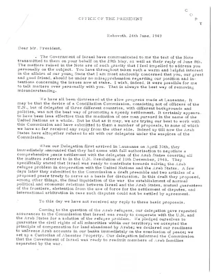 Letter from Chaim Weizmann to President Harry S. Truman