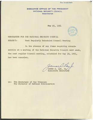 Memorandum from James S. Lay, Jr. to the National Security Council