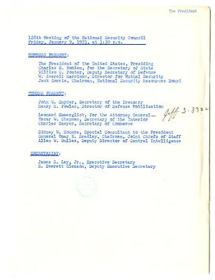 List of Attendees to the One Hundred and Twenty-Eighth Meeting of the National Security Council