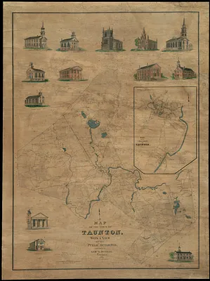 Map of the town of Taunton, with a view of the public buildings