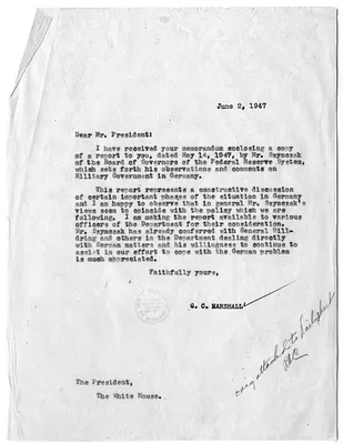 Letter from Secretary of State George C. Marshall to President Harry S. Truman