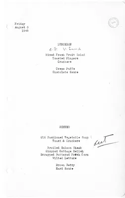 White House Luncheon and Dinner Menu