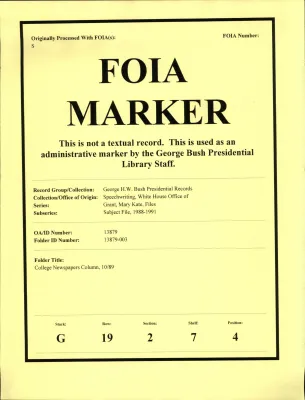 College Newspapers Column 10/89 [OA 4425]