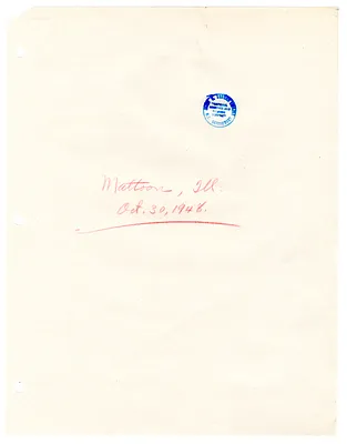 Reading Copy of Speech by President Harry S. Truman in Mattoon, Illinois