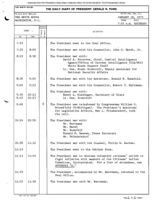 President Gerald R. Ford's Daily Diary, January 18, 1975