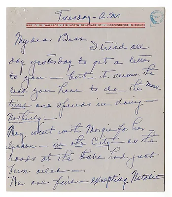 Letter from Madge Gates Wallace to Bess W. Truman