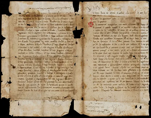 Bifolium from a copy of the Leggenda di Lazzarro, Marta, e Maddalena