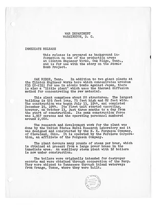 War Department Press Release