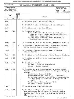 President Gerald R. Ford's Daily Diary, August 22, 1974