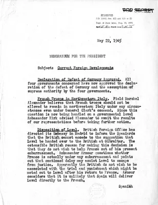 Memorandum from Acting Secretary of State Joseph Grew to President Harry S. Truman, Current Foreign Developments