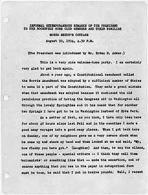 informal Extemporaneous Remarks of the President to the Roosevelt Home Club Members and their Families at Moses Smith's Cottage