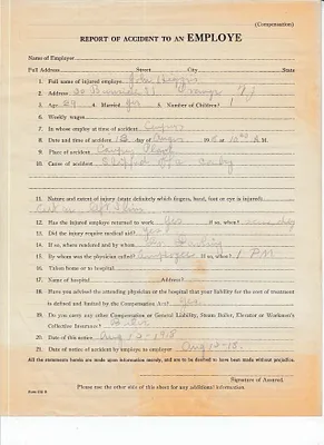 Accident report, August 13, 1918