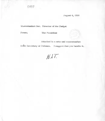 Memorandum from President Harry S. Truman to the Director of the Bureau of the Budget, with Attachment and Related Material