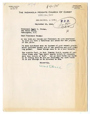 Letter from Ward Hall to President Harry S. Truman