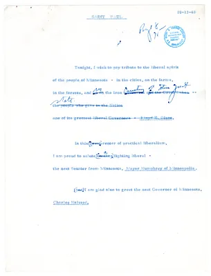 Reading Copy, Speech of President Harry S. Truman, St. Paul, Minnesota