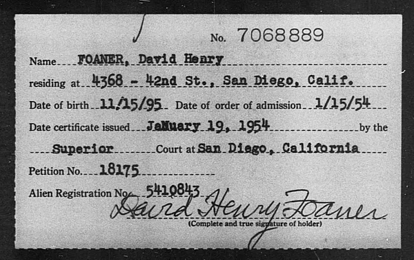 Foaner, David Henry - 1954