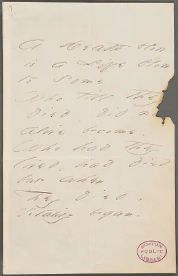 Emily Dickinson, Amherst, Mass., autograph manuscript poem: A Death blow is a life blow to some, 1866