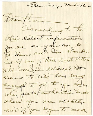 Letter from Bess Wallace to Harry S. Truman