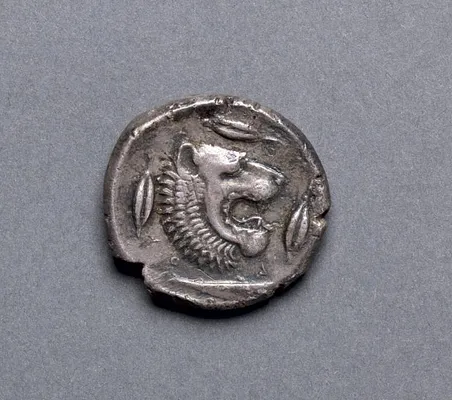 Tetradrachm: Head of Lion, Barley, Riverfish (reverse)