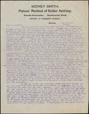 Clarence W. Smith typed letter signed to Gardner Jackson, Boston, Mass., July 22, 1927