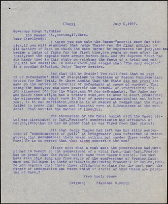 Clarence W. Smith typed letter (copy) Alvan T. Fuller, July 5, 1927