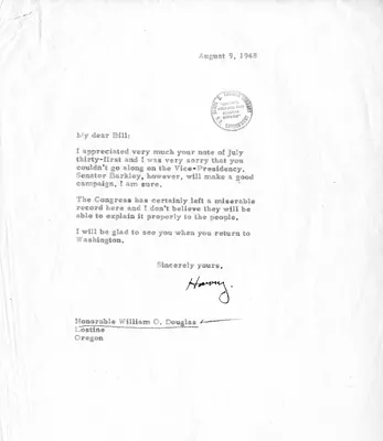 Correspondence Between President Harry S. Truman and Justice William O. Douglas