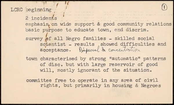 10 note cards on “LCRC Beginning”
