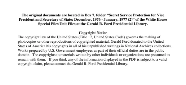 Secret Service Protection for Vice President and Secretary of State: December 1976 - January 1977 (2)