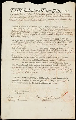 Bridget Kelley indentured to apprentice with Samuel Adams of Boston, 4 November 1802