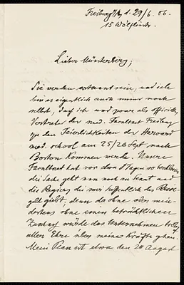 Keibel, Franz, 1861-1929 autograph letter signed to Hugo Münsterberg,  29 June 1906